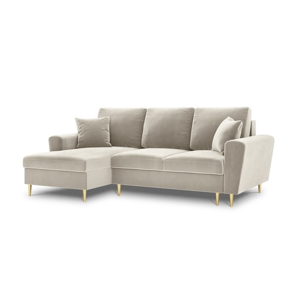 Smėlio spalvos iš velveto sulankstoma/su sandėliavimo vieta kampinė sofa (su kairiuoju kampu/su gultu) Kyoto – Cosmopolitan Design-image-4