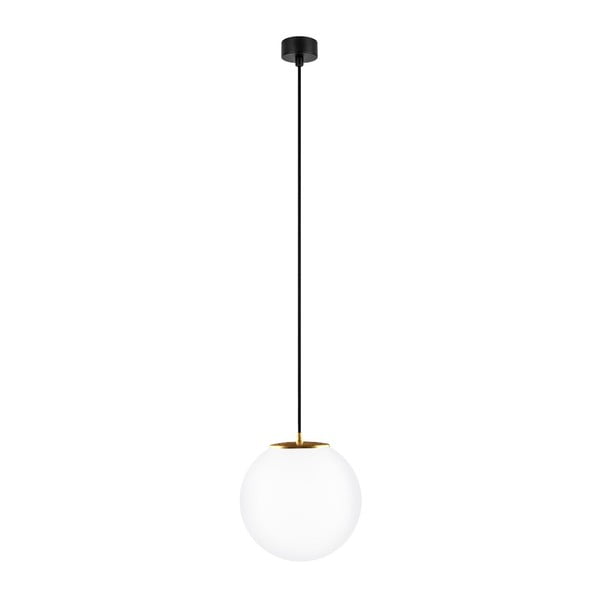 Baltas pakabinamas šviestuvas su juodu kabeliu ir auksine detale "Sotto Luce Tsuri", ⌀ 25 cm