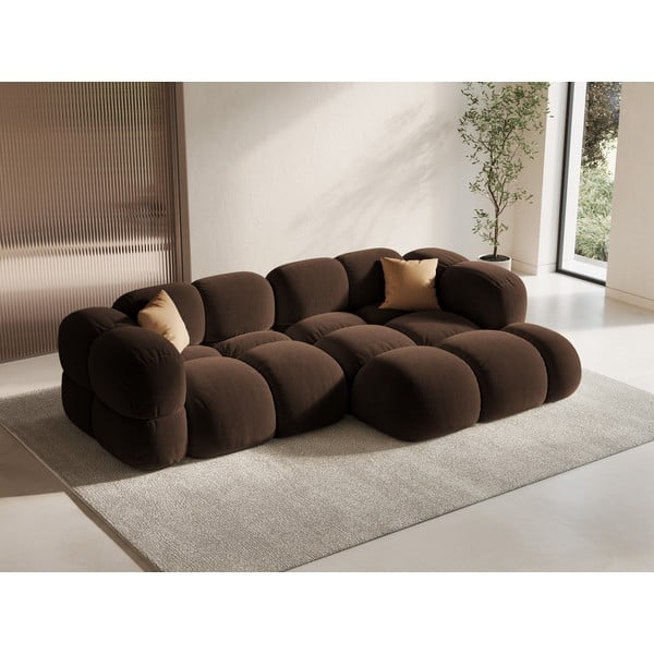 Tamsiai rudos spalvos iš velveto kampinė sofa (su dešiniuoju kampu/su gultu) Loretto – Cosmopolitan Design-image-1
