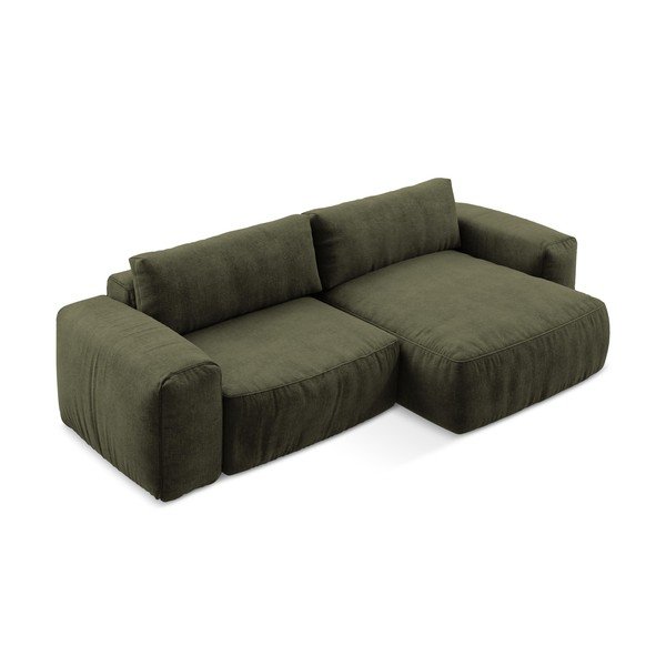 Žalios spalvos sulankstoma kampinė sofa iš šenilinio audinio (su dešiniuoju kampu/su gultu) Kuki – Makamii-image-3