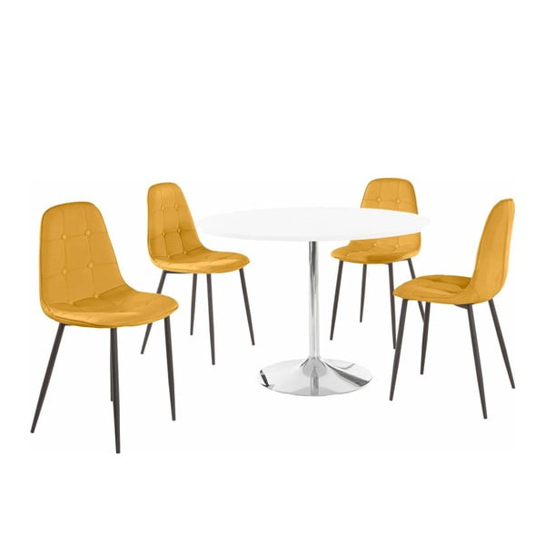 "Støraa Terri" apvalus valgomojo stalas ir 4 geltonos kėdės