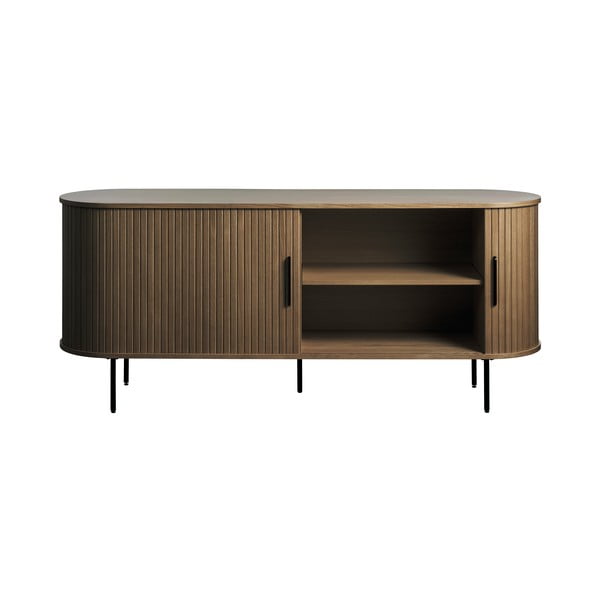Šoninė spintelė rudos spalvos iš ąžuolo su stumdomomis durimis 180x76x45 cm Nola – Unique Furniture-image-4