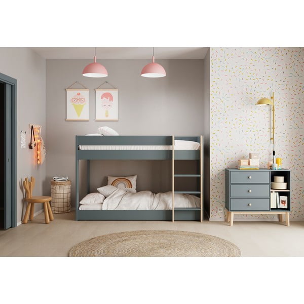 Pilkai žalios spalvos dviauktė vaikiška lova su lovos grotelėmis 90x190 cm Angel – Marckeric-image-1