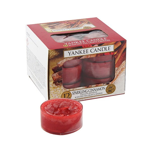"Yankee Candle" 12 žvakių rinkinys "Sparkling Cinnamon" kvapo, degimo trukmė 4-6 val.