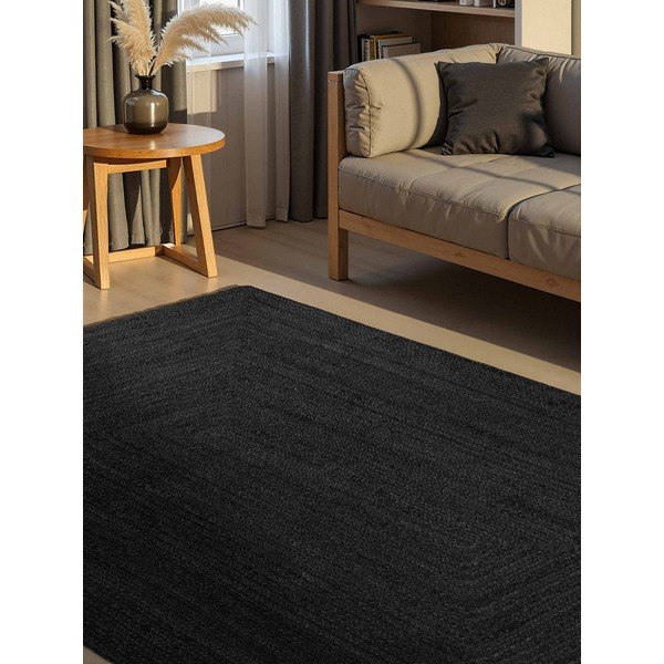 Apverčiamas/rankų darbo juodos spalvos iš džiuto kilimas 200x300 cm Juno – Hanse Home-image-1