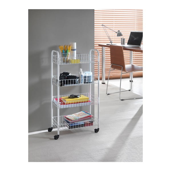 Baltas mobilus stovas su 4 lentynomis Metaltex Pisa-image-4