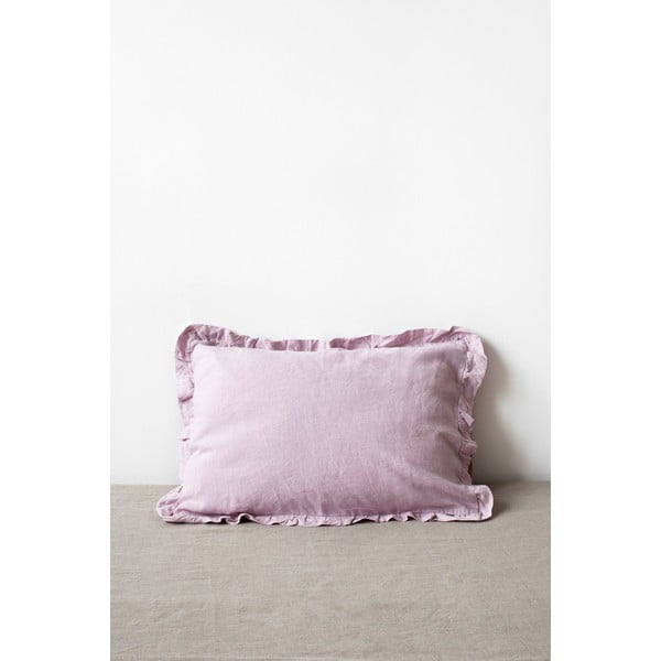 Levandų violetinės spalvos lininis užvalkalas su dryžuotu apvadu Linen Tales, 50 x 60 cm