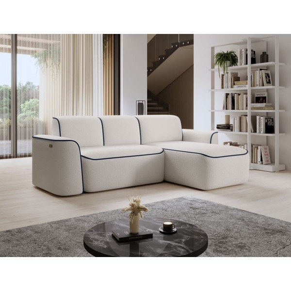 Mėlynos spalvos/kreminės spalvos iš boucle kampinė sofa (su dešiniuoju kampu/su gultu) Ume – ELTAP-image-4
