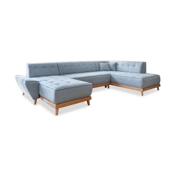 Šviesiai mėlyna sofa-lova U formos Miuform Dazzling Daisy, dešinysis kampas