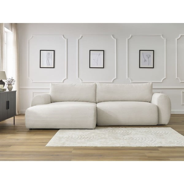 Iš kordinio velveto sulankstoma kampinė sofa kreminės spalvos (su kairiuoju kampu) Lucien – Bobochic Paris-image-1