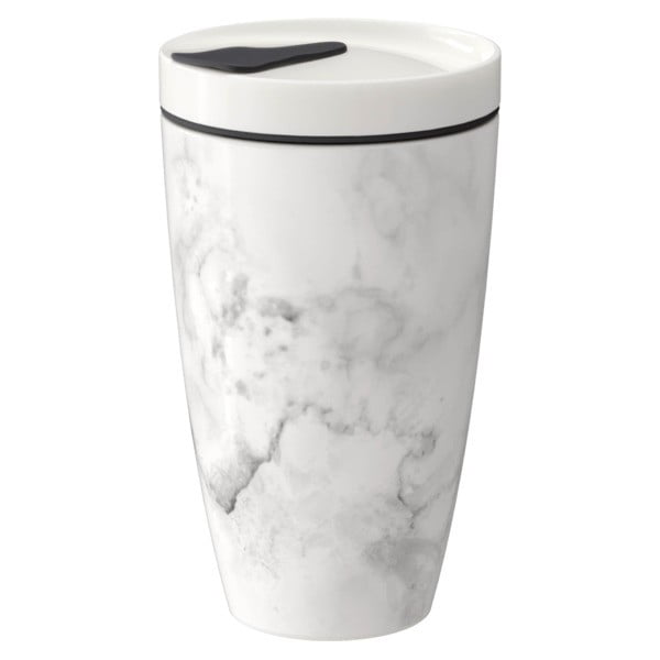 Pilkos ir baltos spalvos porcelianinis kelioninis termopuodelis Villeroy & Boch Like To Go, 350 ml