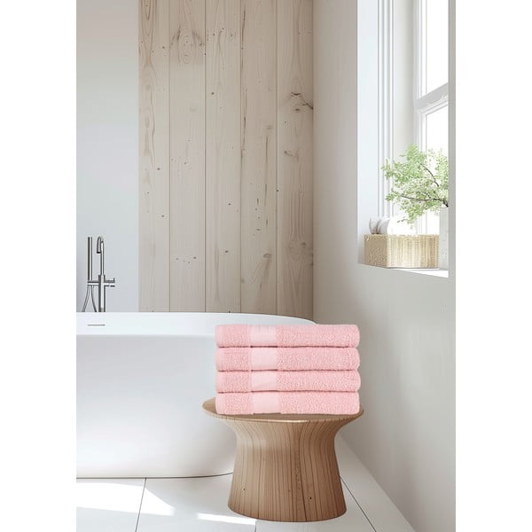 Iš frote audinio iš medvilnės rankšluosčiai rožinės spalvos 4 vnt. 50x100 cm – Good Morning-image-1