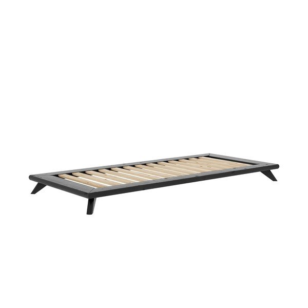 Juoda viengulė pušies masyvo lova su čiužiniu Karup Design Senza Double, 90 x 200 cm-image-1