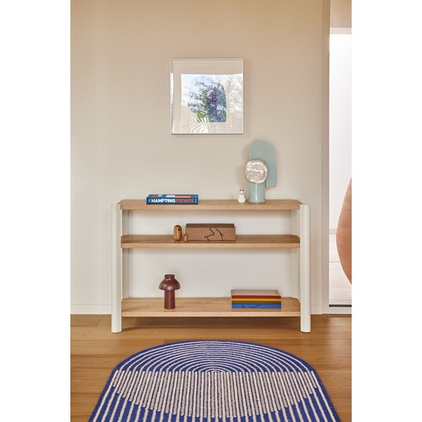 Kreminės spalvos/šviesios natūralios spalvos pastatoma lentyna iš ąžuolo 126x84x43 cm Bona – Teulat-image-1