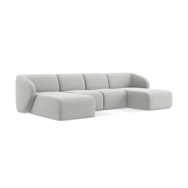 Šviesiai pilkos spalvos kampinė sofa iš velveto („U“ formos) Lani – Makamii-image-1