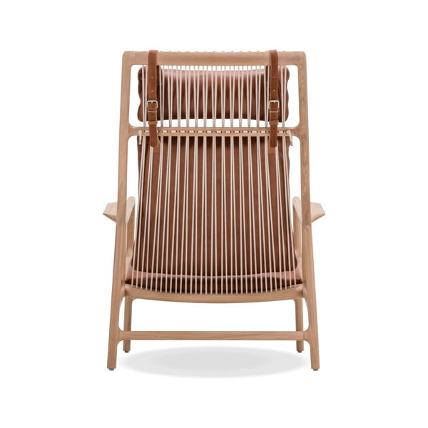 Krėslas su ąžuolo masyvo rėmu ir rudos spalvos buivolo odos sėdyne Gazzda Dedo-image-4