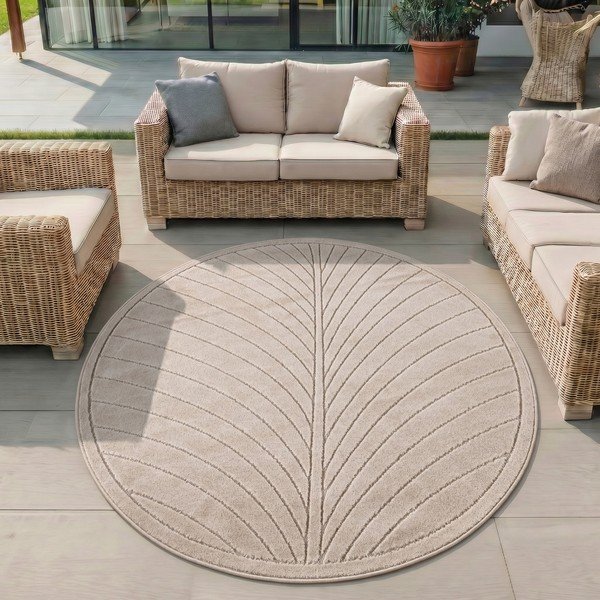 Smėlio spalvos apvalios formos lauko ir vidaus kilimas ø 120 cm Nova 1204 – Ayyildiz Carpets-image-1