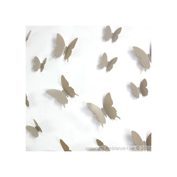 12 šviesiai rudos spalvos 3D lipdukų rinkinys "Ambiance Butterflies-image-1
