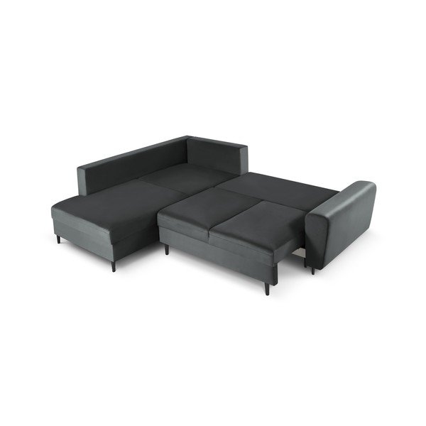 Tamsiai pilkos spalvos iš velveto sulankstoma/su sandėliavimo vieta kampinė sofa (su kairiuoju kampu/„L“ formos) Kyoto – Cosmopolitan Design-image-2