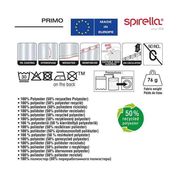 Dušo užuolaida 180x200 cm Primo – Spirella-image-1