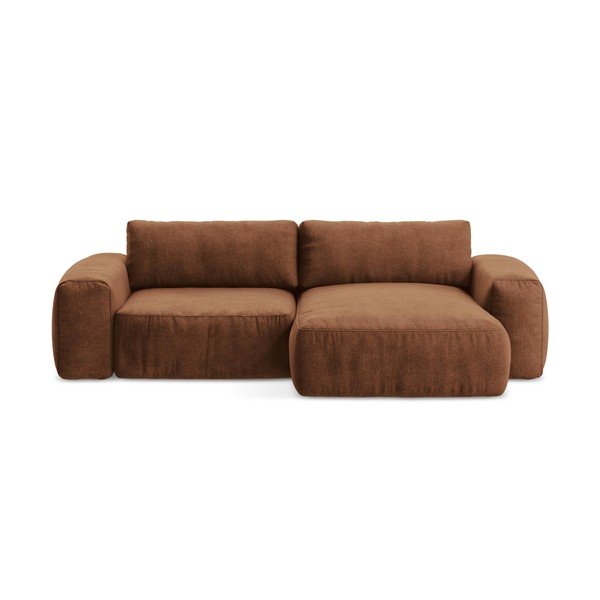 Terakotos spalvos sulankstoma kampinė sofa iš šenilinio audinio (su dešiniuoju kampu/su gultu) Kuki – Makamii