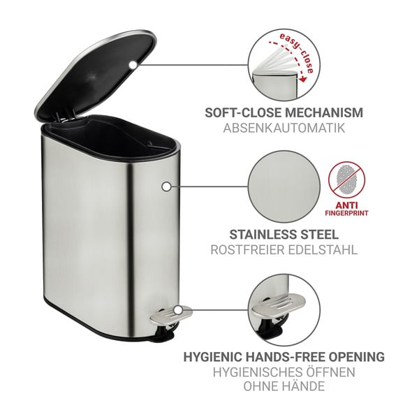 Matinės sidabrinės spalvos iš nerūdijančio plieno šiukšliadėžė su pedalu 5 l Collungo – Wenko-image-3
