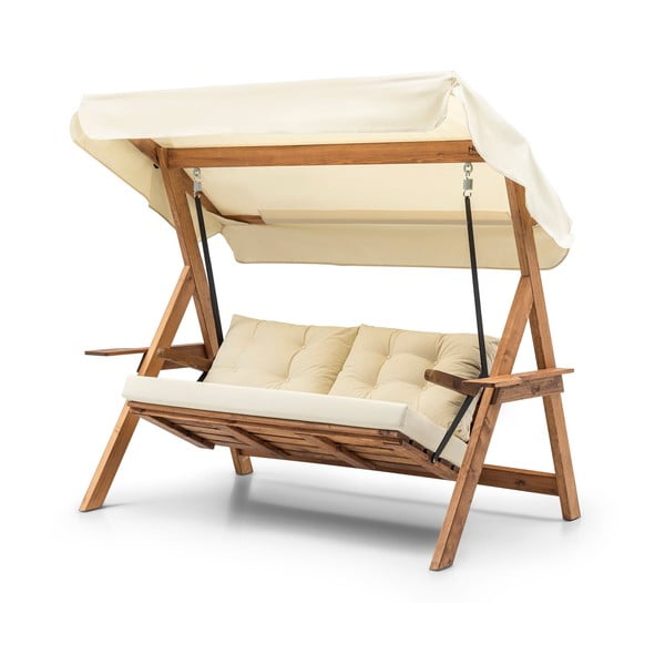 Medžio masyvo sodo supamasis suoliukas kreminės spalvos/natūralios spalvos Galata – Floriane Garden-image-3