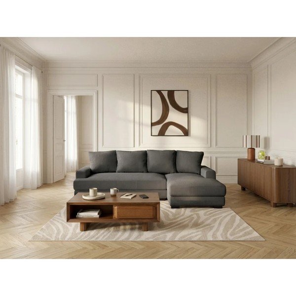 Tamsiai pilkos spalvos sulankstoma/su sandėliavimo vieta kampinė sofa iš kordinio velveto (su dešiniuoju kampu/su gultu) Campi – Bobochic Paris-image-2