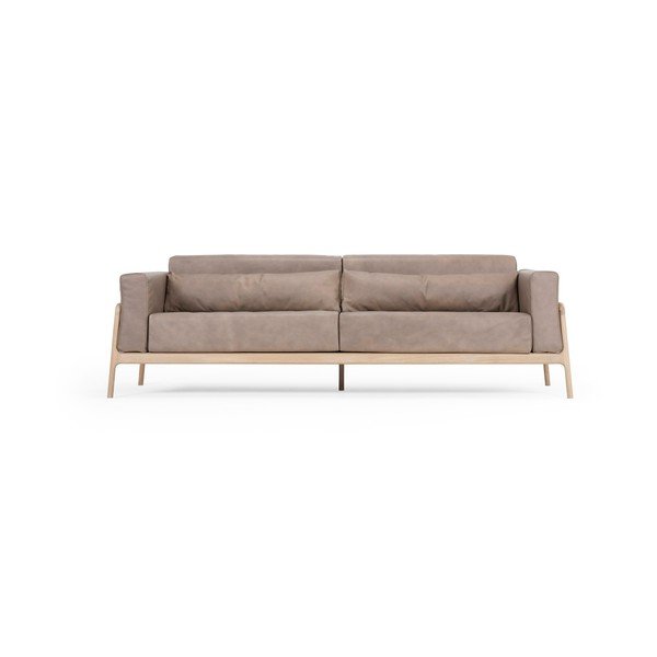 Šviesiai ruda buivolo odos sofa su ąžuolo masyvo konstrukcija Gazzda Fawn, 240 cm