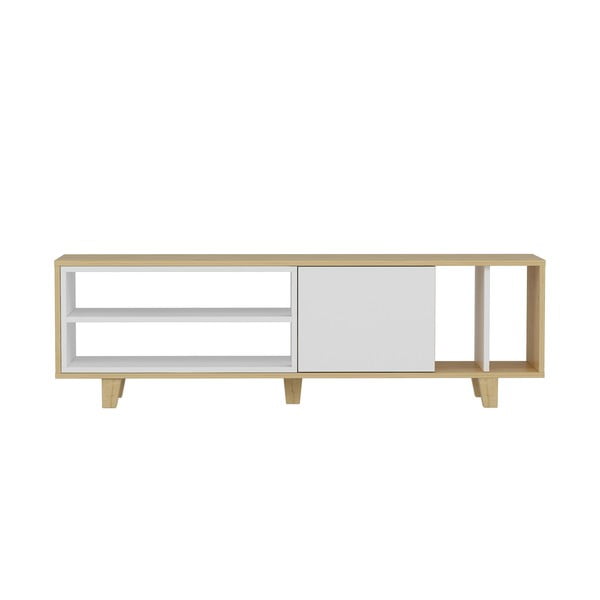 Baltas / natūralus ąžuolinis TV staliukas 160x49 cm Rosmar - Kalune Design