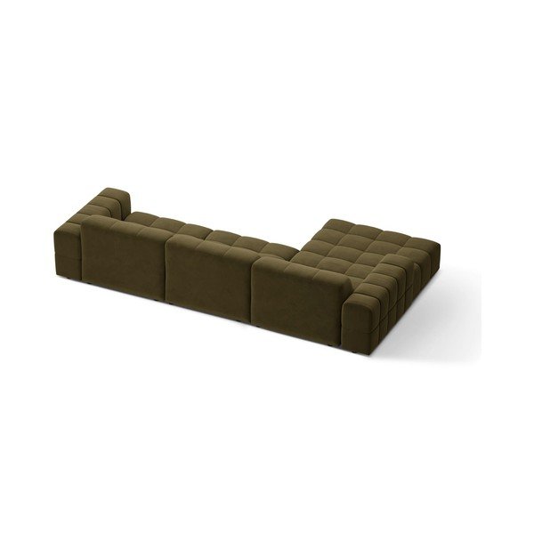 Khaki spalvos kampinė sofa iš velveto (su kairiuoju kampu/su gultu) Chicago – Cosmopolitan Design-image-2