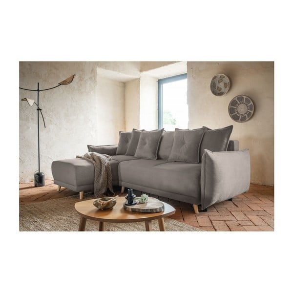 Sulankstoma kampinė sofa iš kordinio velveto šviesiai rudos spalvos (kintama) Lazy Lukka – Miuform-image-1