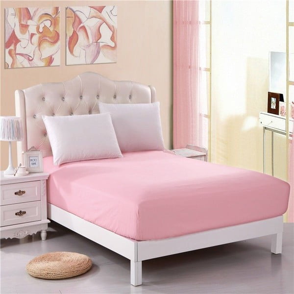 Rožinė neelastinga paklodė dvigulei lovai Purreo Muneco, 160 x 200 cm