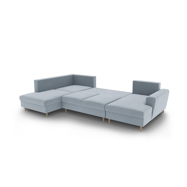 Šviesiai mėlynos spalvos iš velveto sulankstoma/su sandėliavimo vieta kampinė sofa (su kairiuoju kampu/„U“ formos) Kyoto – Cosmopolitan Design-image-3