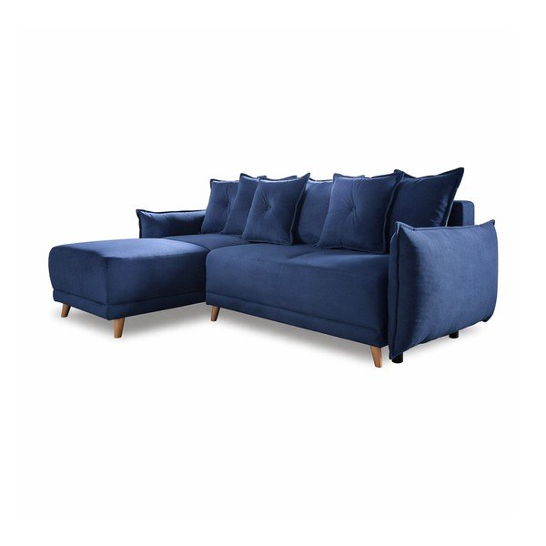 Sulankstoma kampinė sofa iš kordinio velveto tamsiai mėlynos spalvos (kintama) Lazy Lukka – Miuform