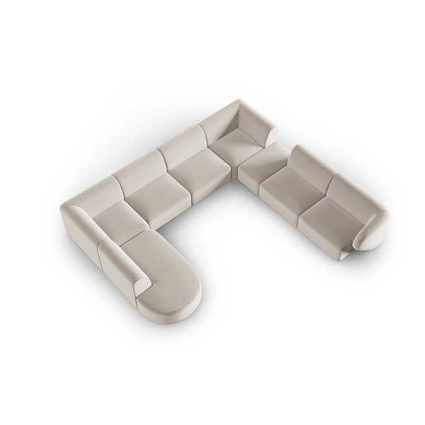 Smėlio spalvos iš velveto kampinė sofa (su dešiniuoju kampu/„U“ formos) Paolo – Milo Casa-image-1
