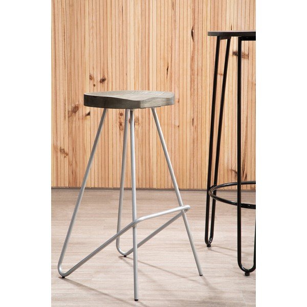 Sidabrinės spalvos/natūralios spalvos iš guobos masyvo baro taburetė (sėdynės aukštis 78 cm) District – Premier Housewares-image-1
