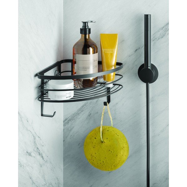 Juoda sieninė kampinė vonios lentyna Metaltex Origin-image-1