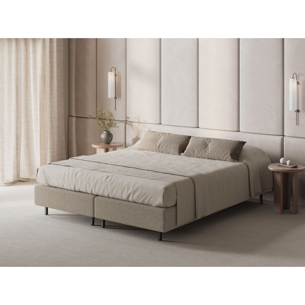 Smėlio spalvos dvigulė lova audiniu dengta be galvūgalio 140x200 cm Whale – Micadoni -image-1