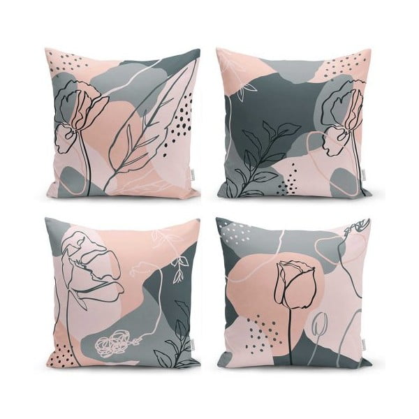 4 dekoratyvinių pagalvėlių užvalkalų rinkinys Minimalistiniai pagalvėlių užvalkalai Draw Art, 45 x 45 cm