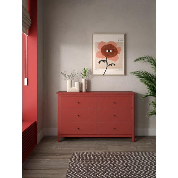 Raudona žema pušies komoda 130x80 cm Misti - Marckeric-image-1