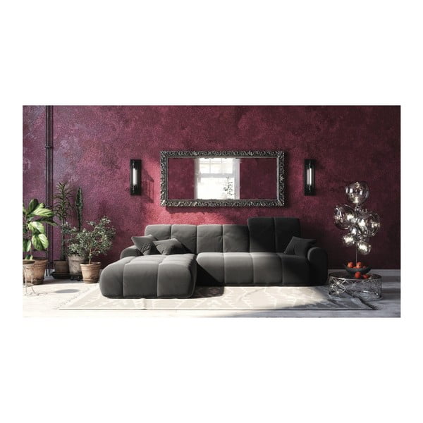 Tamsiai žalia aksominė kampinė sofa-lova Devichy Tous, kairysis kampas-image-3