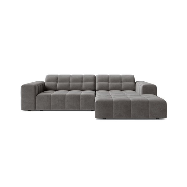 Pilkos spalvos kampinė sofa iš velveto (su dešiniuoju kampu/su gultu) Chicago – Cosmopolitan Design