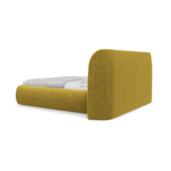 Garstyčių spalvos dvigulė lova audiniu dengta su sandėliavimo vieta su lovos grotelėmis 180x200 cm Hauke – Makamii-image-4