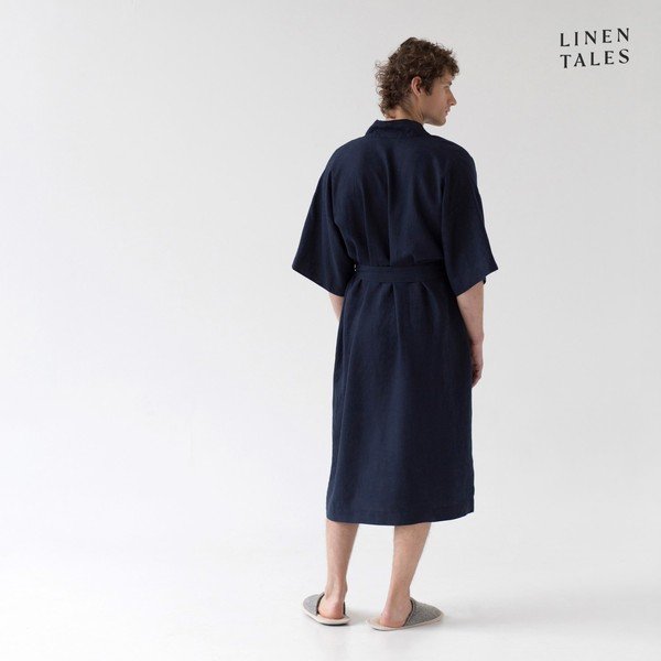Tamsiai mėlynas lininis chalatas S/M dydžio Summer - Linen Tales-image-2