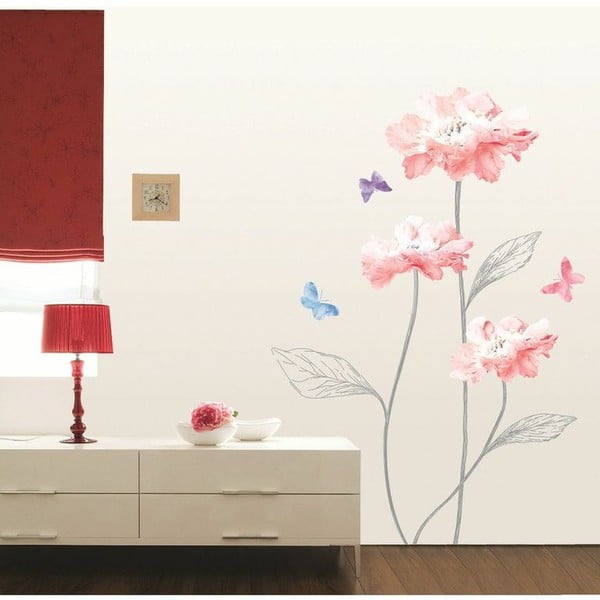 Sienų lipdukas su gėlėmis ir drugeliais Ambiance Light Pink