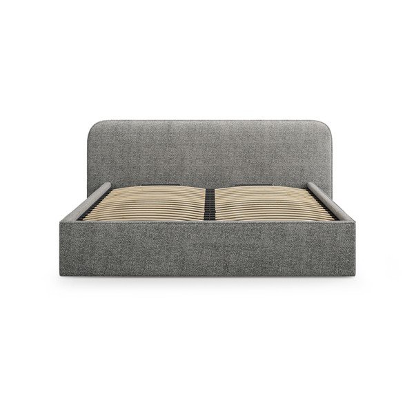 Tamsiai pilkos spalvos dvigulė lova audiniu dengta su sandėliavimo vieta su lovos grotelėmis 160x200 cm Elizabeth – Micadoni -image-4