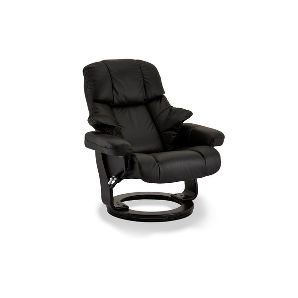 Juodas odinis fotelis su atramomis kojoms "Furnhouse Crown-image-1