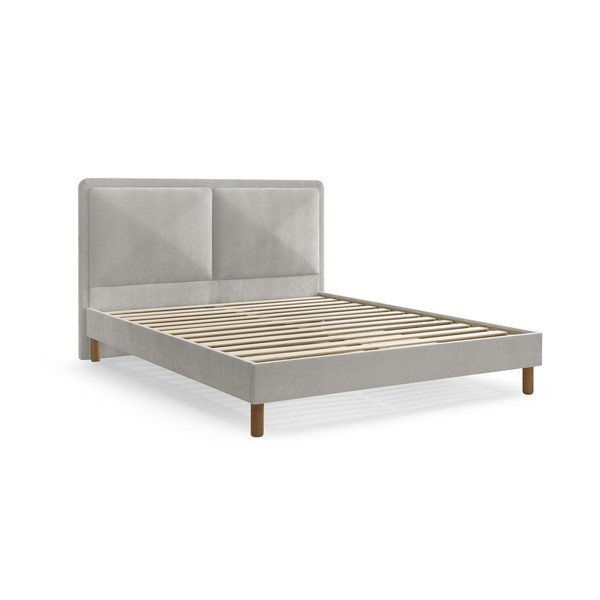Pilkos spalvos iš audinio dvigulė lova audiniu dengta su lovos grotelėmis 180x200 cm Mara – Bobochic Paris