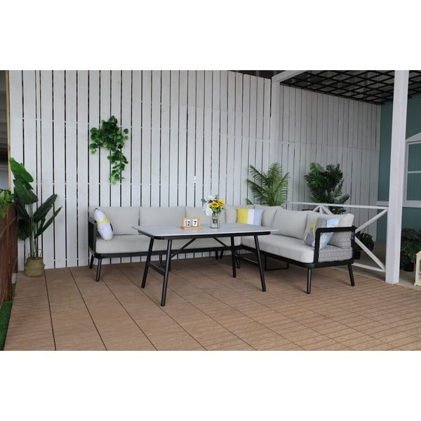 Pilkos spalvos iš aliuminio sodo poilsio baldų komplektas 5 žmonėms Edinburgh – Rojaplast-image-1